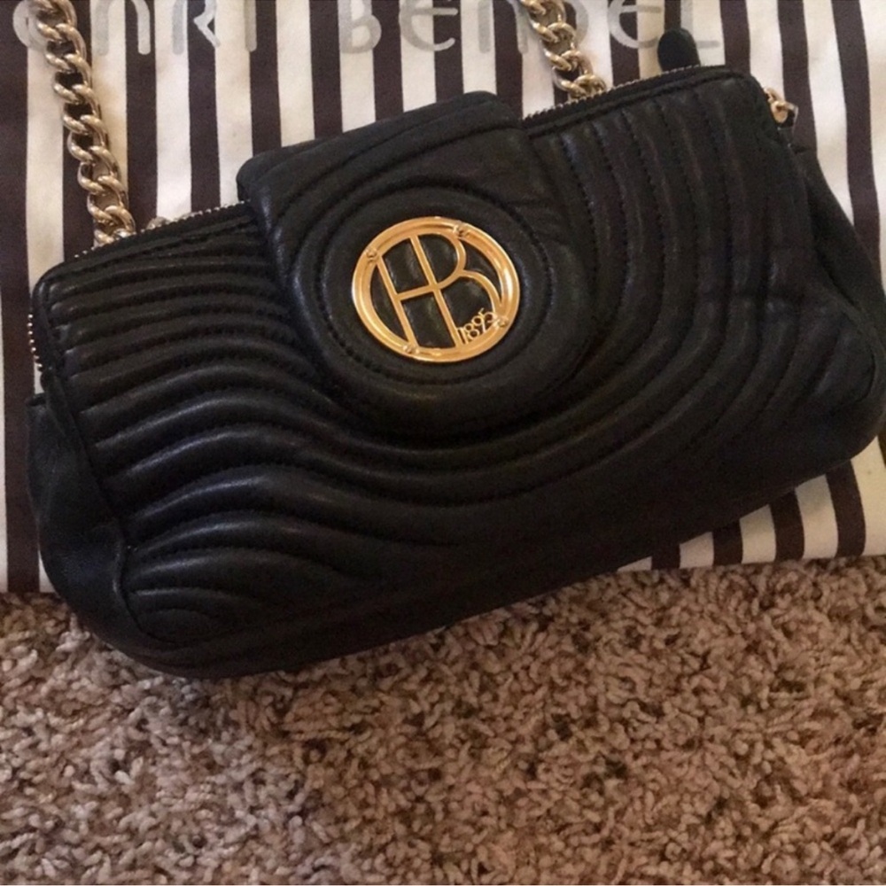 Henri Bendel Black Quilted Crossbody Bag with Gold Accents